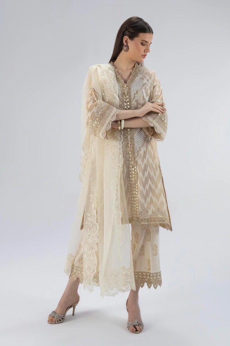 Golden Organza Jacquard Baggy Shirt - 1 Golden Organza Jacquard Baggy Shirt