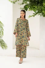 Orange & Blue Floral Pattern Lawn 2-Piece Suit