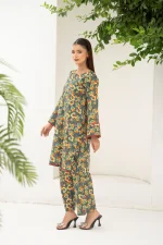 Orange & Blue Floral Pattern Lawn 2-Piece Suit