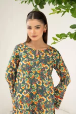 Orange & Blue Floral Pattern Lawn 2-Piece Suit