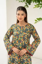 Orange & Blue Floral Pattern Lawn 2-Piece Suit