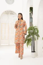 Orange and Light Blue pattern Lawn 2-Piece Set