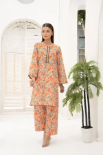 Orange and Light Blue pattern Lawn 2-Piece Set