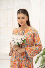 Orange and Light Blue pattern Lawn 2-Piece Set