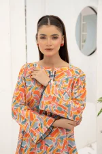 Orange and Light Blue pattern Lawn 2-Piece Set
