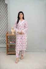 White & Pink Floral Printed Lawn 2-Piece Suit