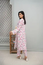 White & Pink Floral Printed Lawn 2-Piece Suit