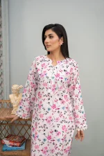 White & Pink Floral Printed Lawn 2-Piece Suit