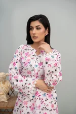 White & Pink Floral Printed Lawn 2-Piece Suit
