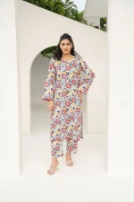 White and Pink Floral Printed 2-Piece Lawn Suit