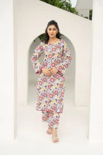 White and Pink Floral Printed 2-Piece Lawn Suit