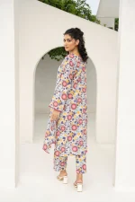 White and Pink Floral Printed 2-Piece Lawn Suit