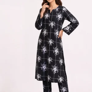 Black And White Floral 2PC Women’s Summer Suit, Unstitched Shirt & Trouser, Digital Allover Print, Micro Polo Cotton