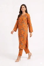 Orange Cherry Blossom Floral 2PC Women’s Summer Suit, Unstitched Shirt & Trouser, Digital Allover Print, Micro Polo Cotton