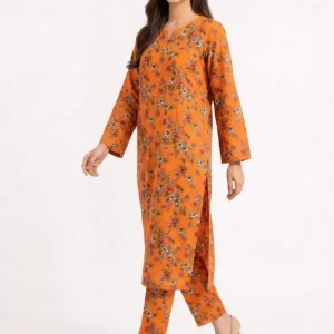 Orange Cherry Blossom Floral 2PC Women’s Summer Suit, Unstitched Shirt & Trouser, Digital Allover Print, Micro Polo Cotton