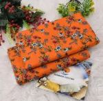 Orange Cherry Blossom Floral 2PC Women’s Summer Suit, Unstitched Shirt & Trouser, Digital Allover Print, Micro Polo Cotton