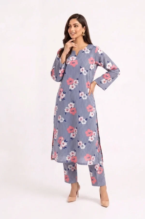 Peonies Floral 2PC Women’s Summer Suit, Unstitched Shirt & Trouser, Digital Allover Print, Micro Polo Cotton