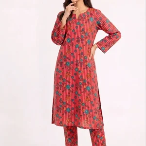 Red Cosmos Floral 2PC Women’s Summer Suit, Unstitched Shirt & Trouser, Digital Allover Print, Micro Polo Cotton