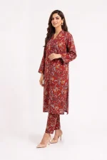 Red Floral Jaal 2PC Women’s Summer Suit, Unstitched Shirt & Trouser, Digital Allover Print, Micro Polo Cotton
