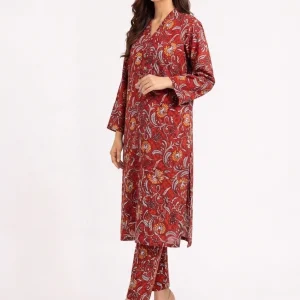 Red Floral Jaal 2PC Women’s Summer Suit, Unstitched Shirt & Trouser, Digital Allover Print, Micro Polo Cotton