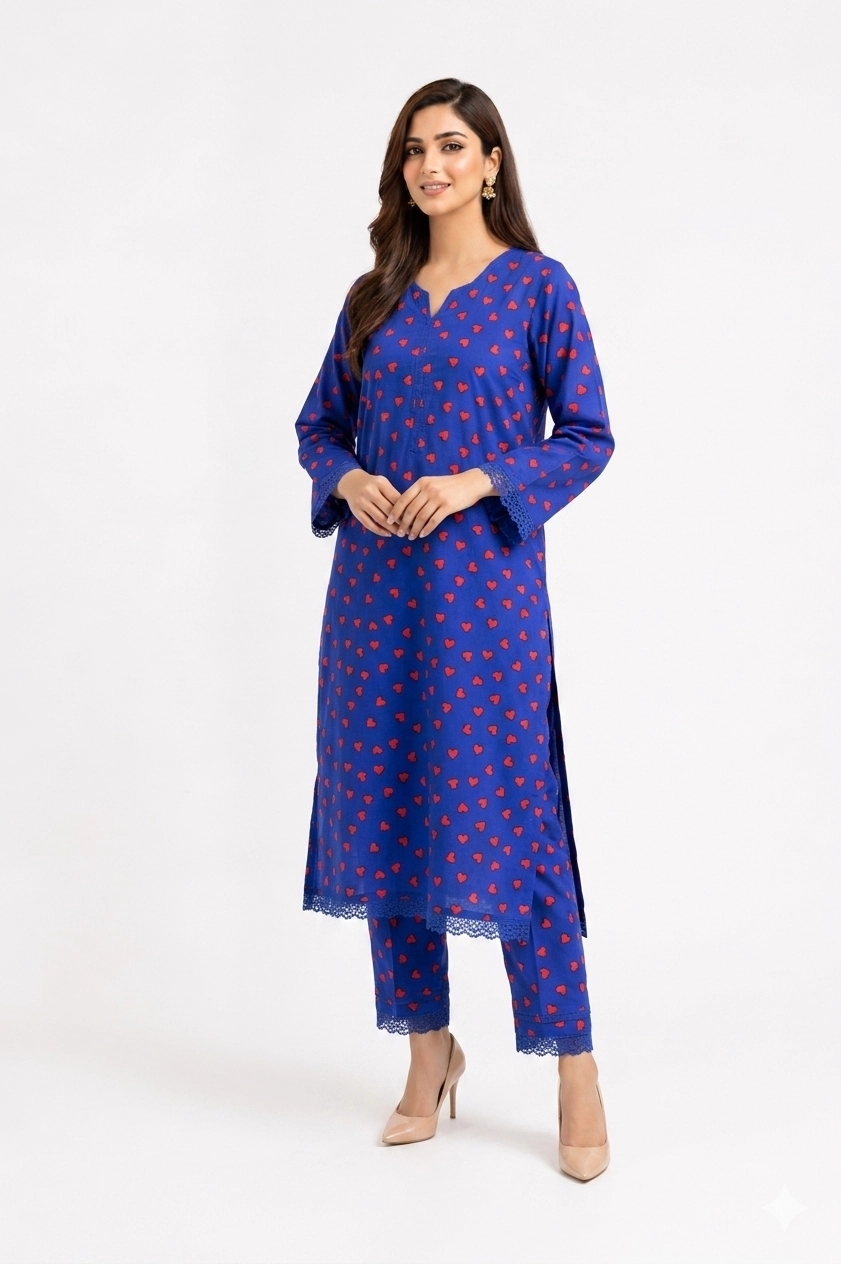 Red Heart Design 2PC Women’s Summer Suit, Unstitched Shirt & Trouser, Digital Allover Print, Micro Polo Cotton - 1 Red Heart Design 2PC Women’s Summer Suit, Unstitched Shirt & Trouser, Digital Allover Print, Micro Polo Cotton
