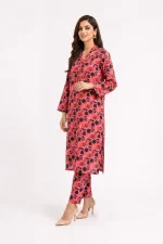 Rose Mallow Print 2PC Women’s Summer Suit, Unstitched Shirt & Trouser, Digital Allover Print, Micro Polo Cotton