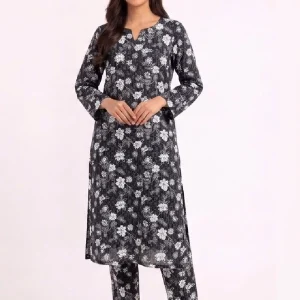 White Chameli Floral 2PC Women’s Summer Suit, Unstitched Shirt & Trouser, Digital Allover Print, Micro Polo Cotton
